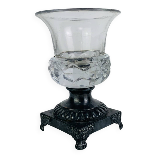 Salière en cristal et métal argenté