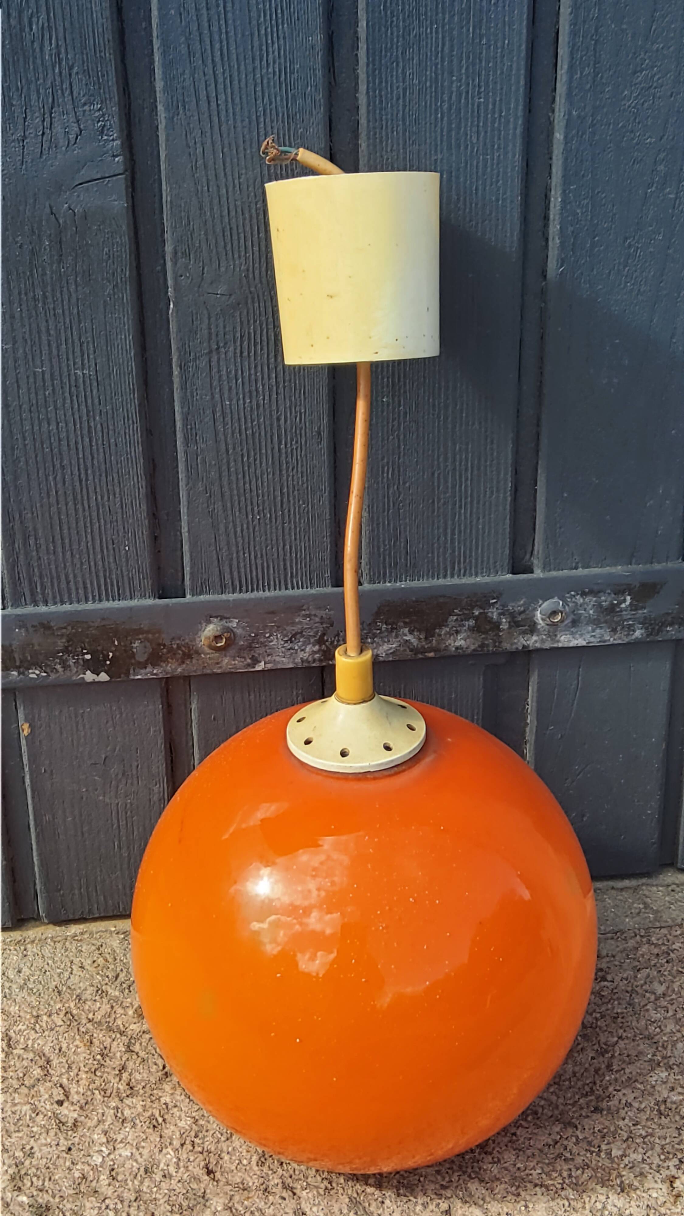Set of 5 orange glass ball pendants from the 70s