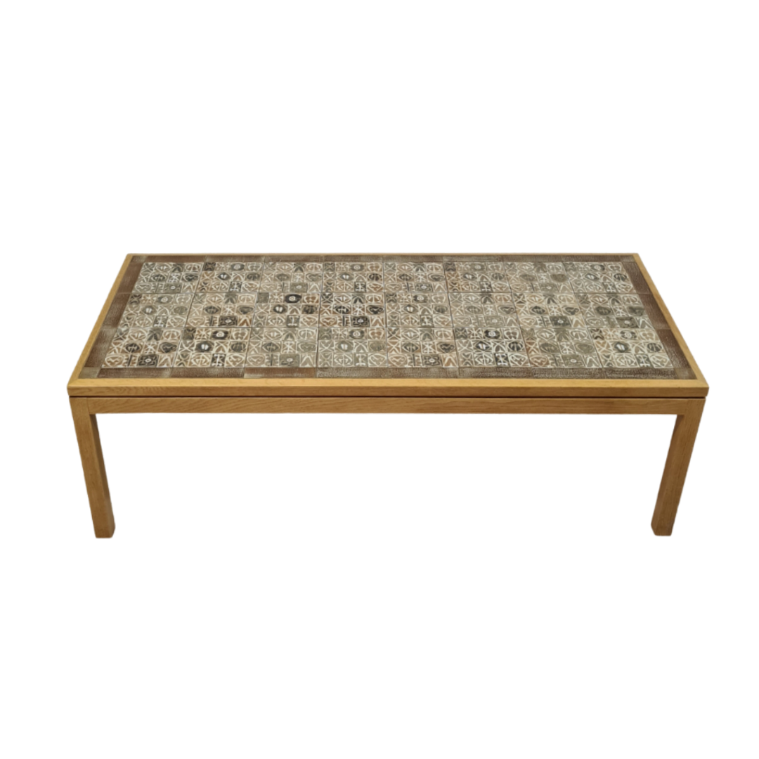 Scandinavian oak and tile coffee table, Denmark 1960s