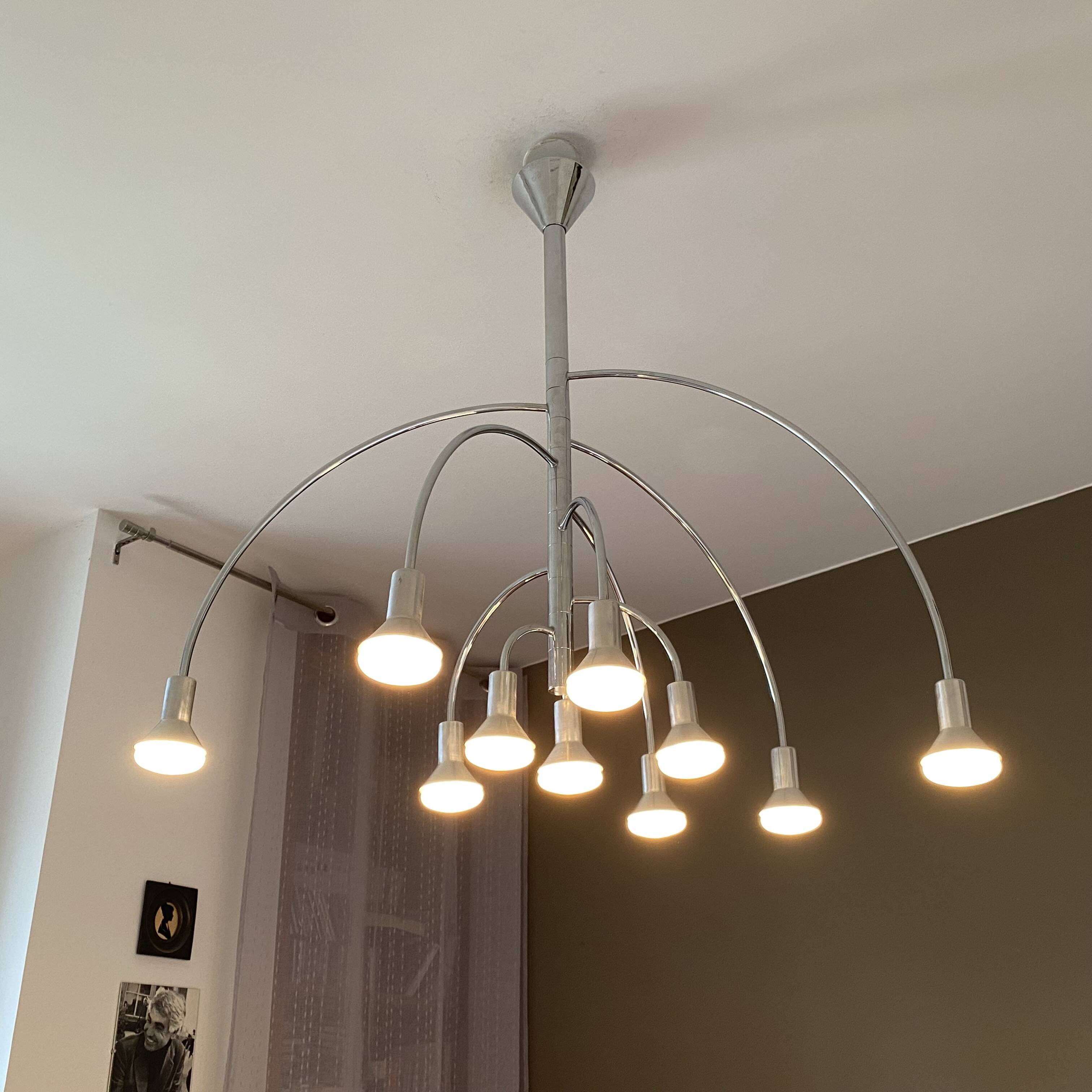 10-branched chandelier by Max Bill for Temde 1960