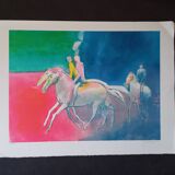 Original lithograph by Paul Guiramand (1926-2007) "Cavaliers".