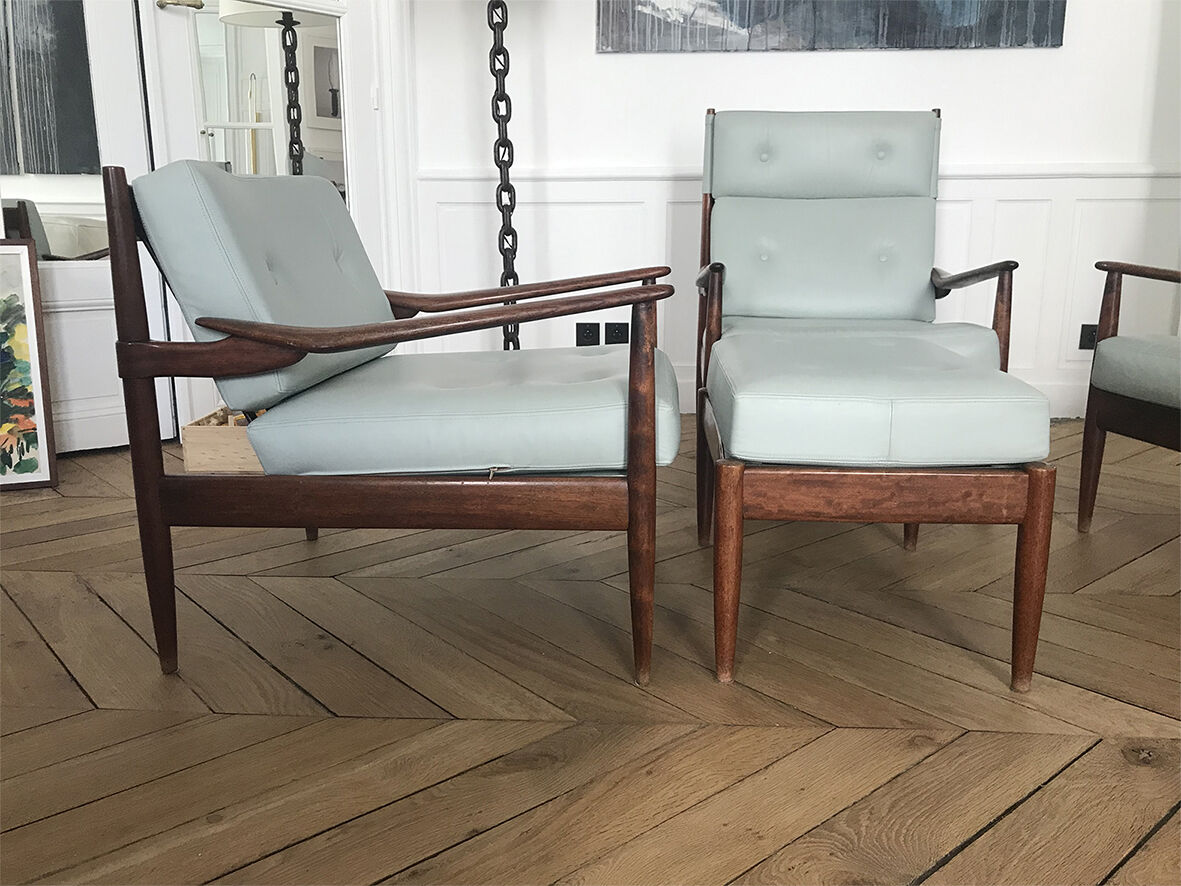 Walnut and leather living room set by beka 1960