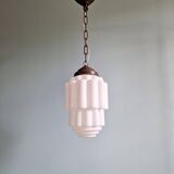 Art Deco pendant light, Skyscraper, white opaline, 1920s-30s