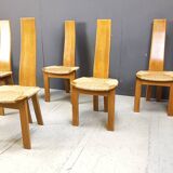 Vintage hich back wicker dining chairs, set of 6 - 1960s