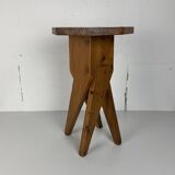 Midcentury brutalist artisanal rustic handcrafted stool, France 1960s