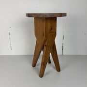 Midcentury brutalist artisanal rustic handcrafted stool, France 1960s