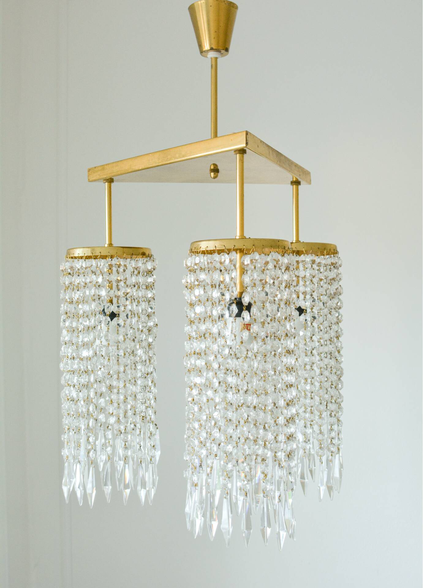 Vintage lustre from Jablonecké Sklárny in crystal and brass – Czechoslovakia