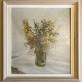 Tableau HST "Bouquet de fleurs" post impressionniste signé A. De Luca + cadre