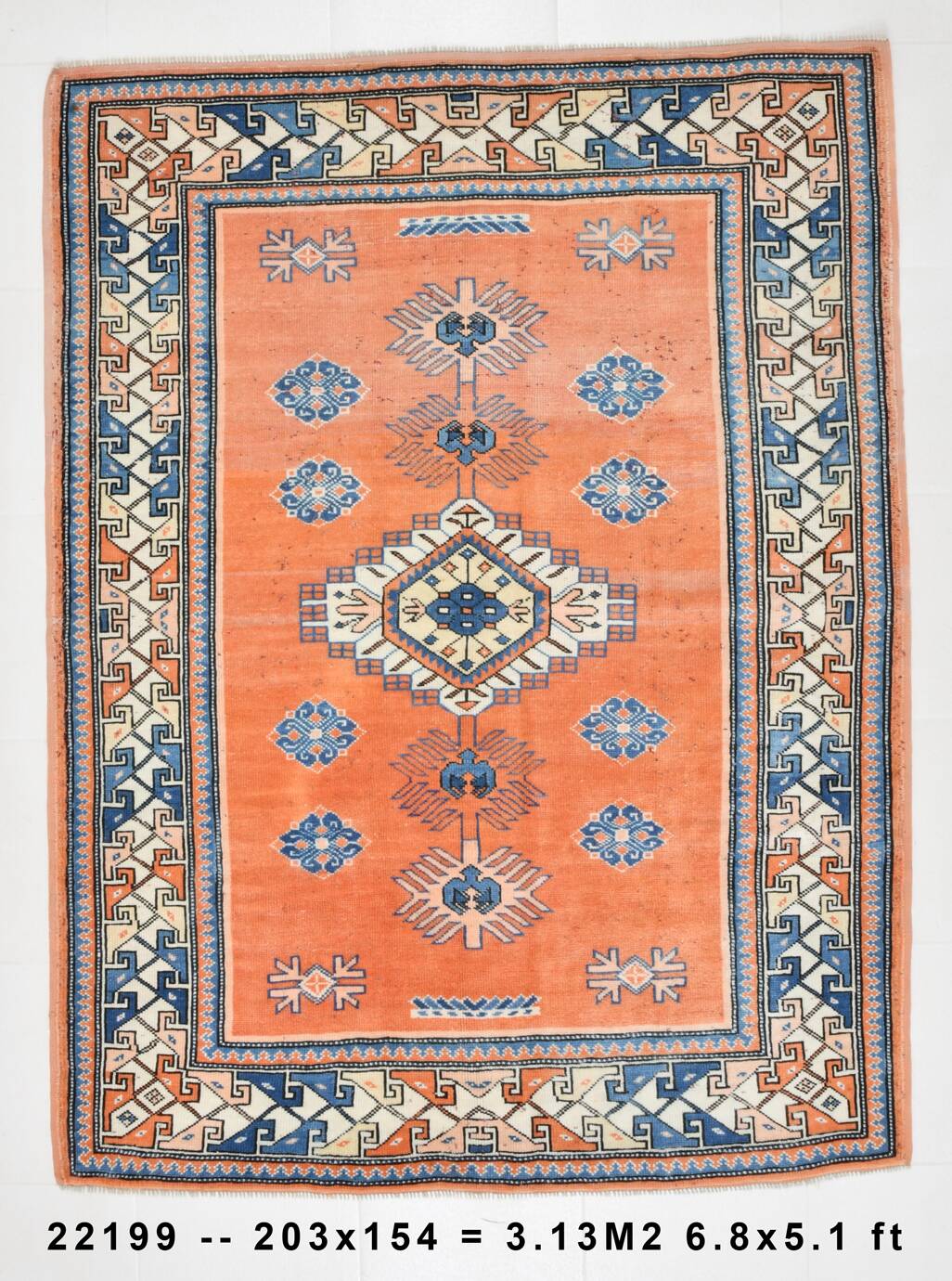 5x7 Orange & Blue Classic Vintage Rug, 154x203Cm