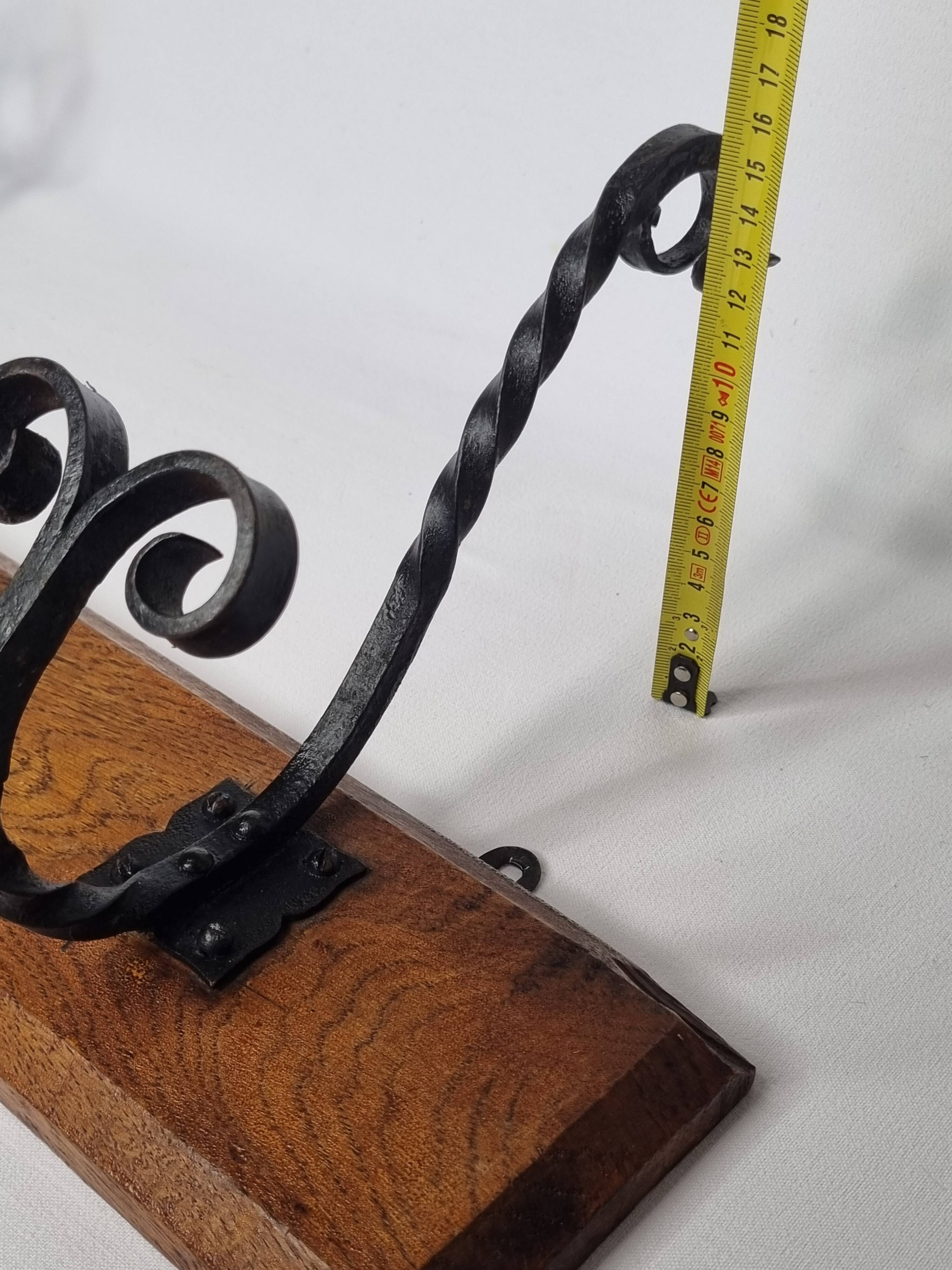 Solid wood and wrought iron wall hook, rustic style, 59 cm