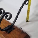 Solid wood and wrought iron wall hook, rustic style, 59 cm