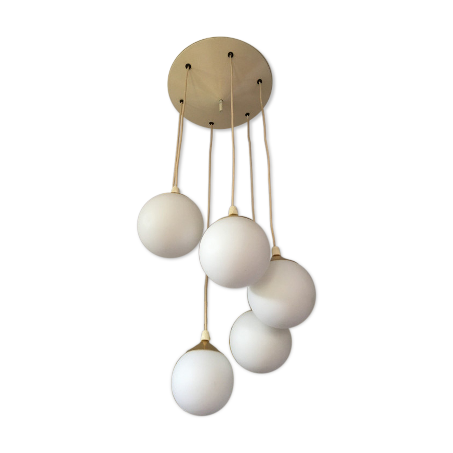 Suspension waterfall 6 balls in opaline - vintage 60s
