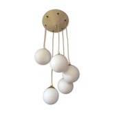 Suspension cascade 6 boules en opaline vintage 60