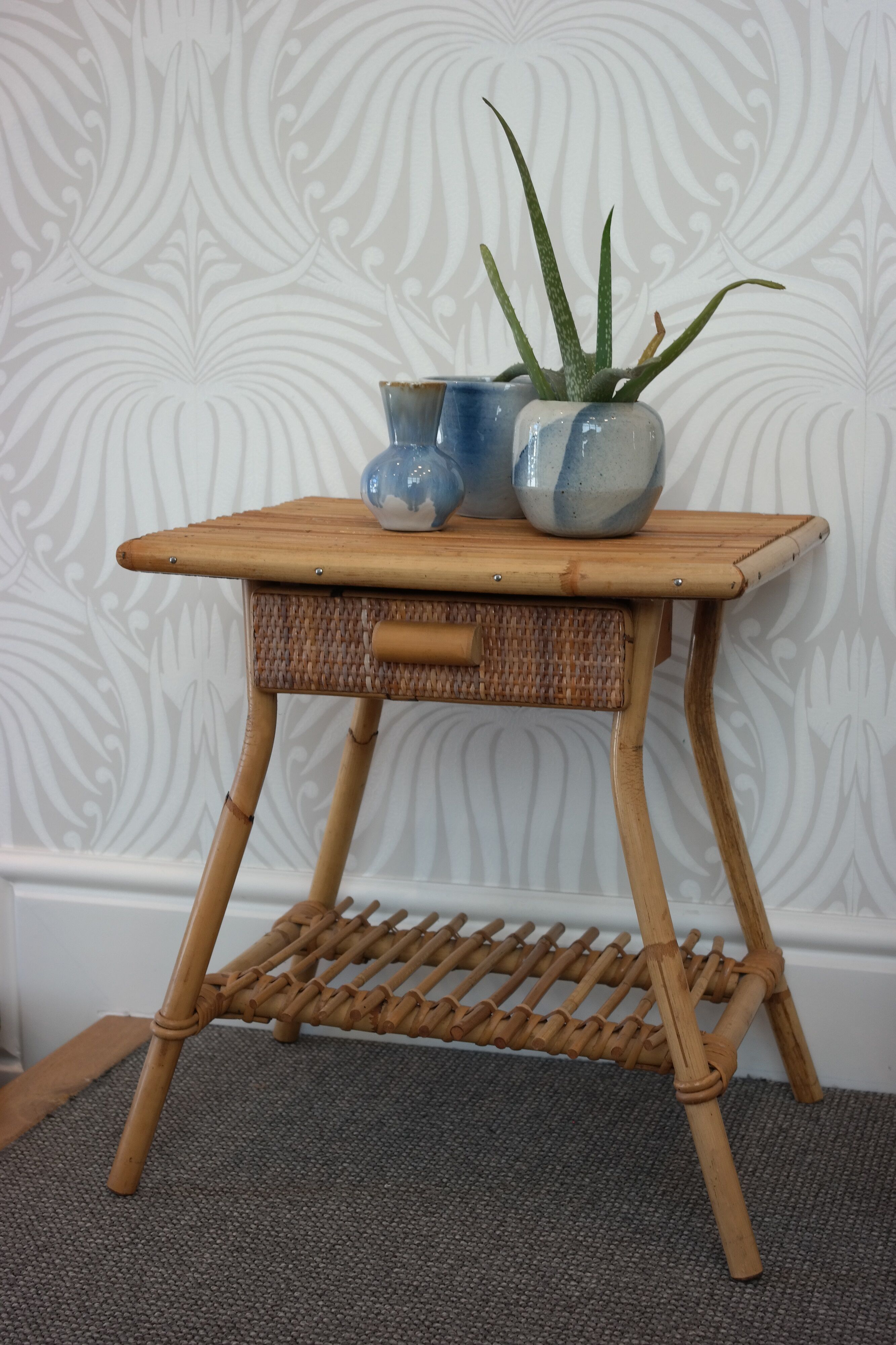 Vintage rattan bedside table