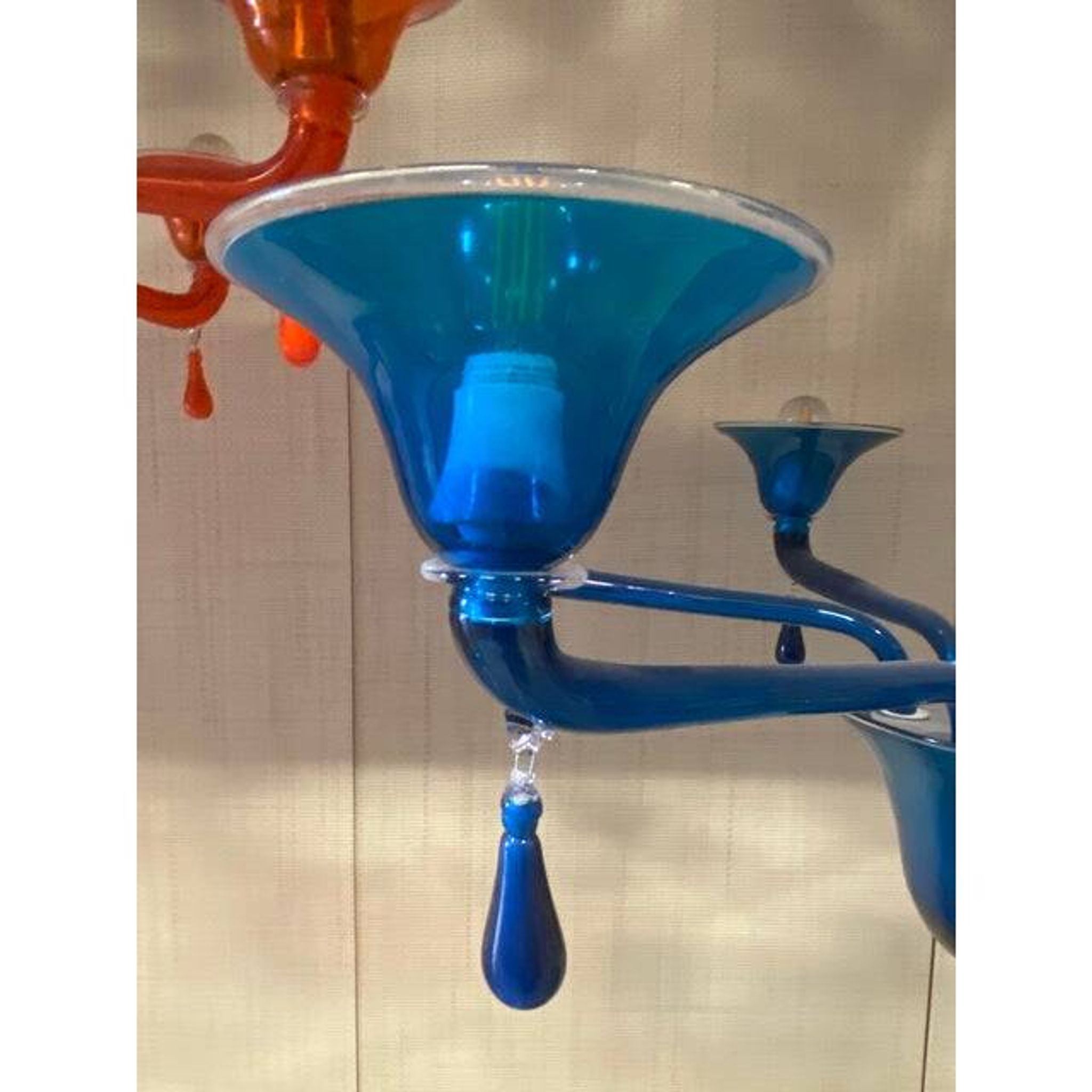 Contemporary Translucent Light-Blue Murano Glass Chandelier