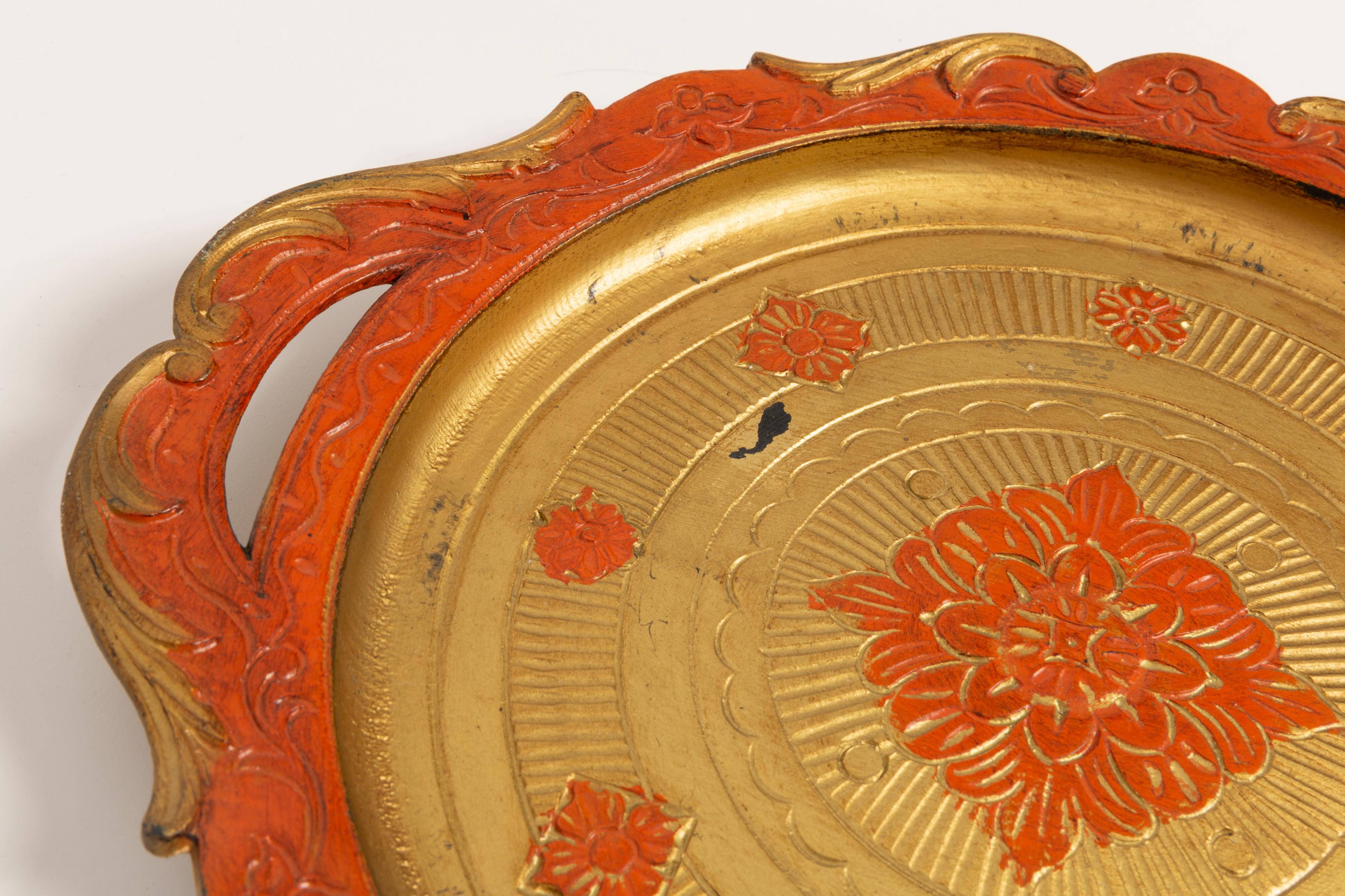 Vintage orange wooden decorative plate, Italy, 1960s