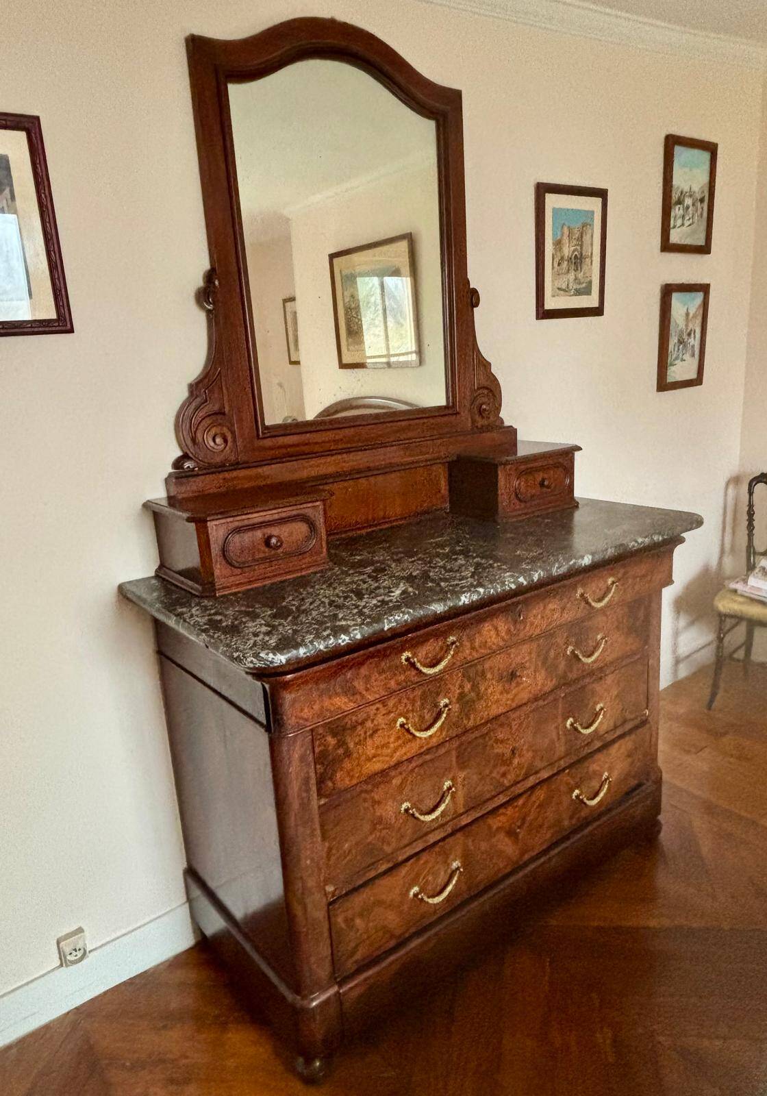19th century mahogany dressing table with grey marble top