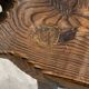 Brutalist tripod chair n1, carved solid wood, antique.