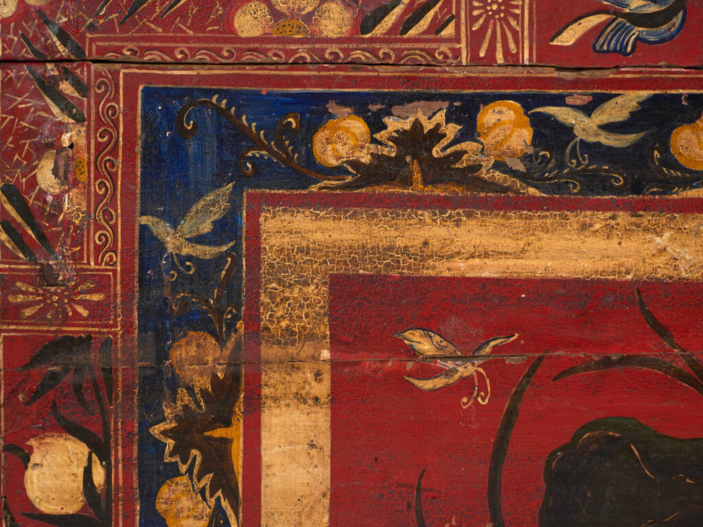 Antique chest painted vermilion red made of pine – China, circa 1900
