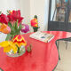 Red Formica bean coffee table
