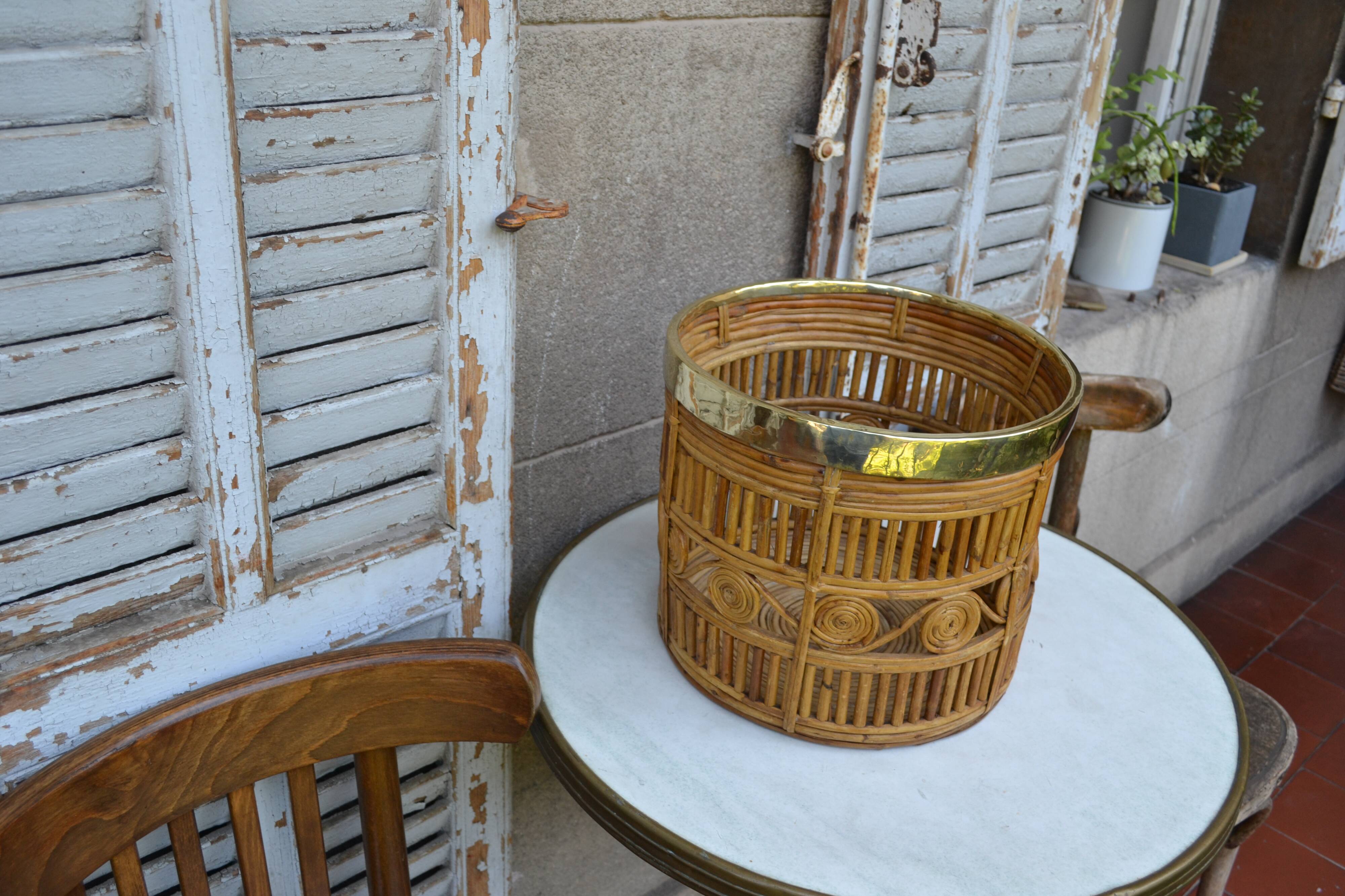 Bamboo and brass basket circa 1960 italy