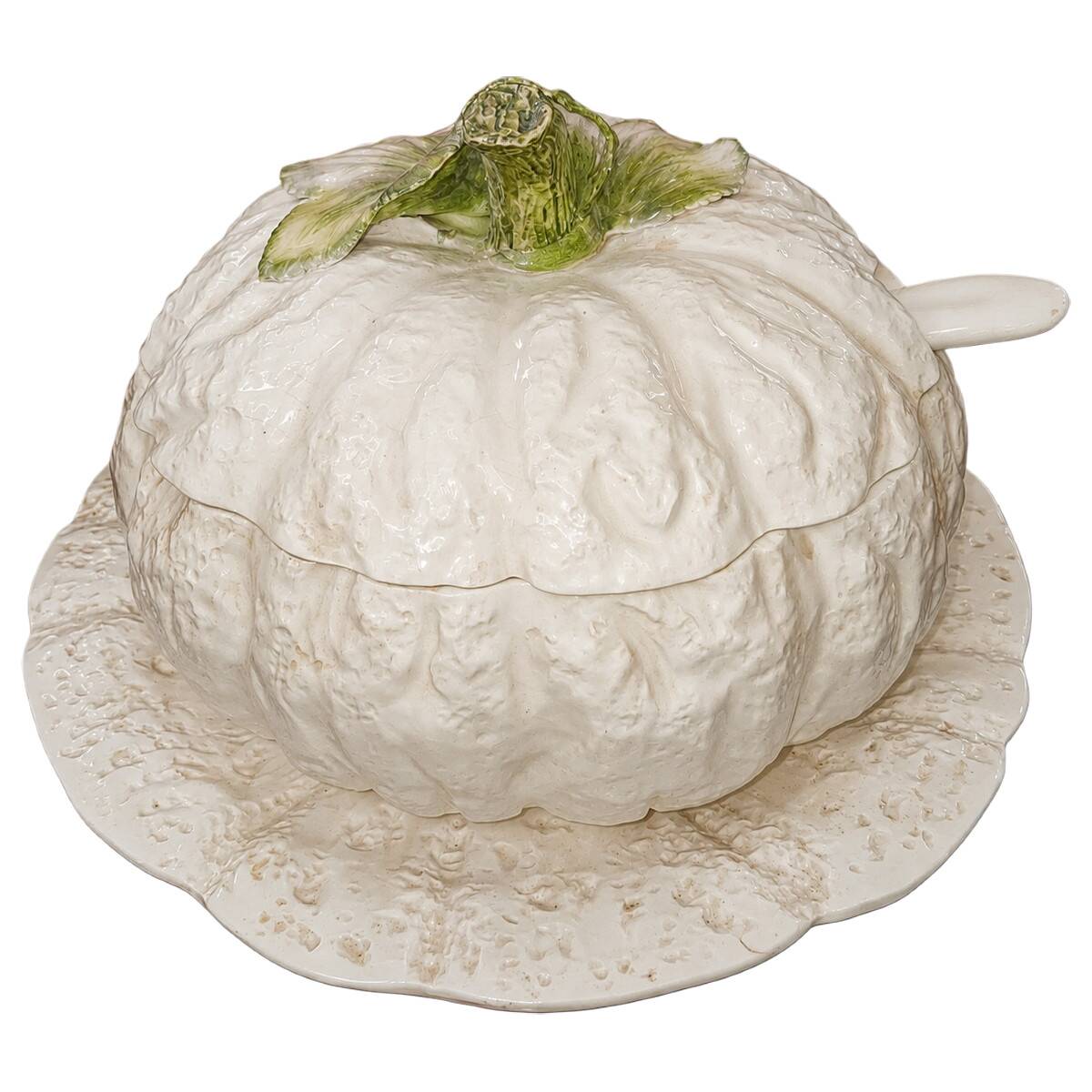 Italian Faience Soup Tureen Trompe-l'Œil in the Shape of a Pumpkin