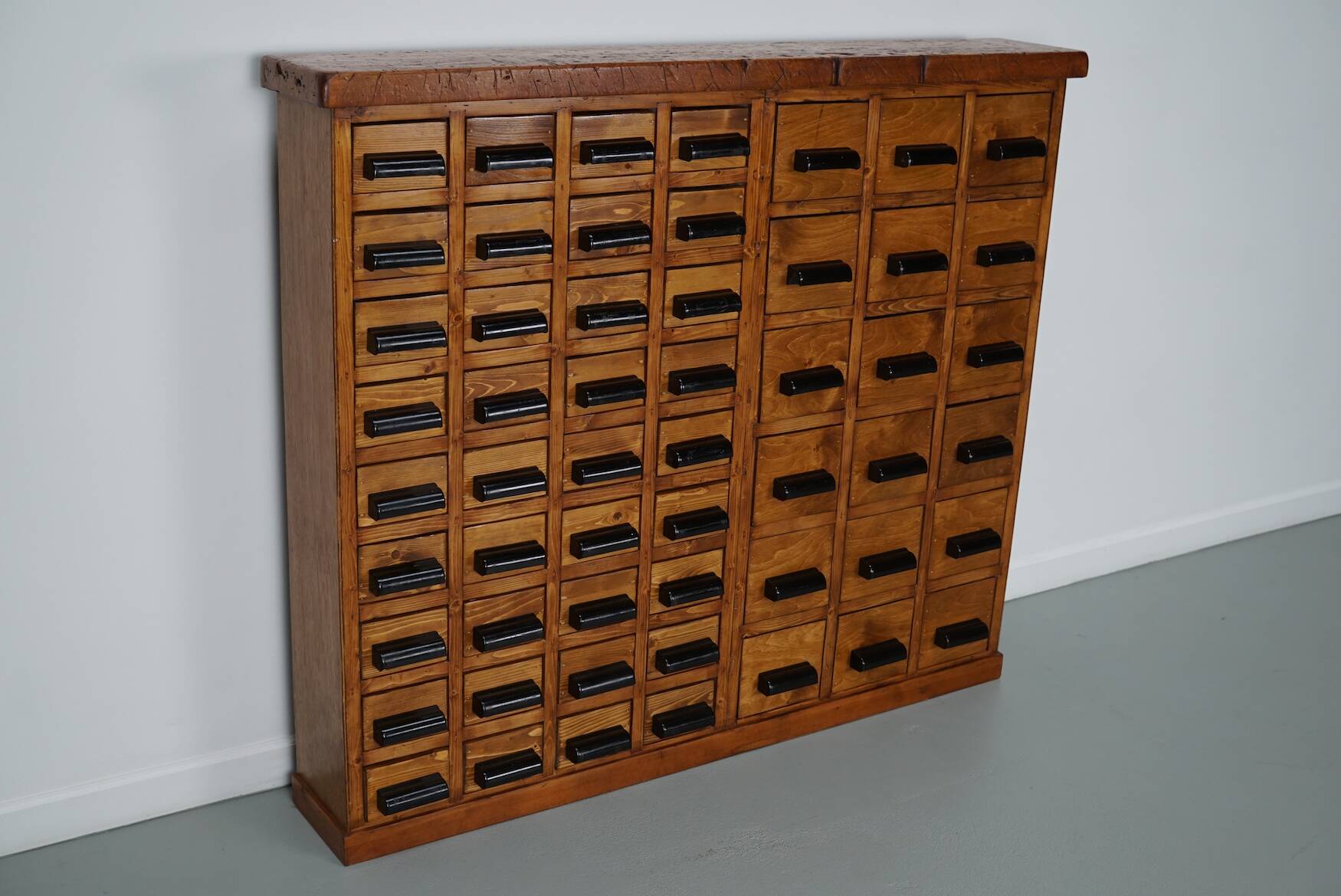 Dutch industrial apothecary cabinet in beech/pine, circa 1950s