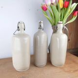 Set of 3 Old Stoneware Bottles - Triangular Shape, H 29 cm