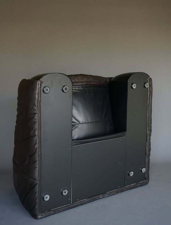 Fauteuil Amak en cuir marron par Annie Hieronimus pour Cinna, années 1980.