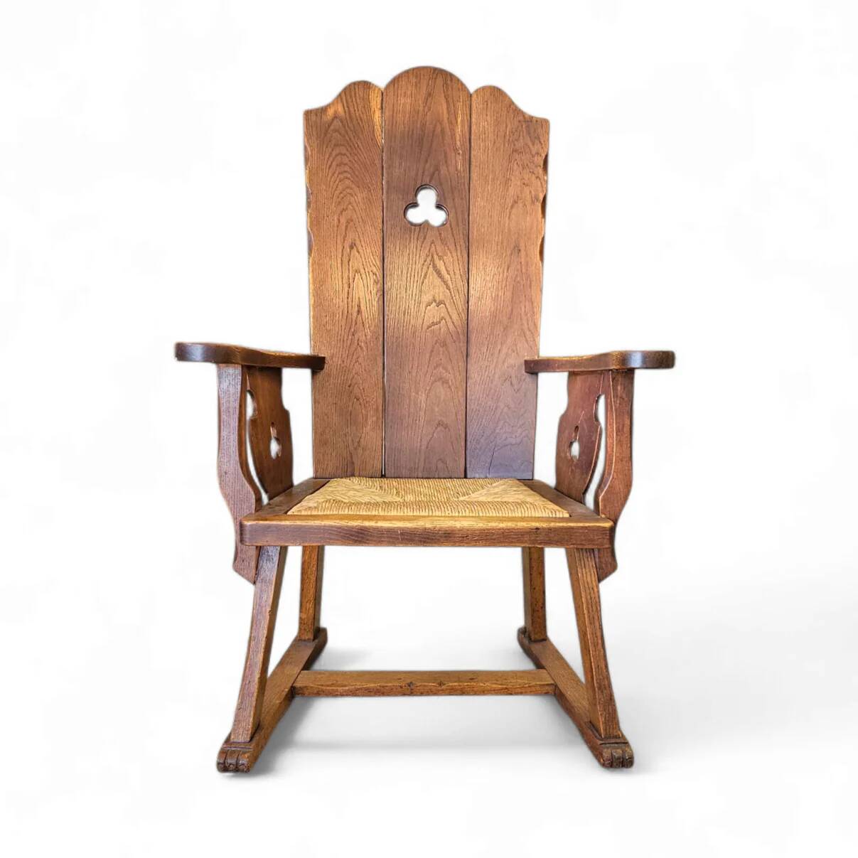 High back / monastery / rush seat armchair 1950s