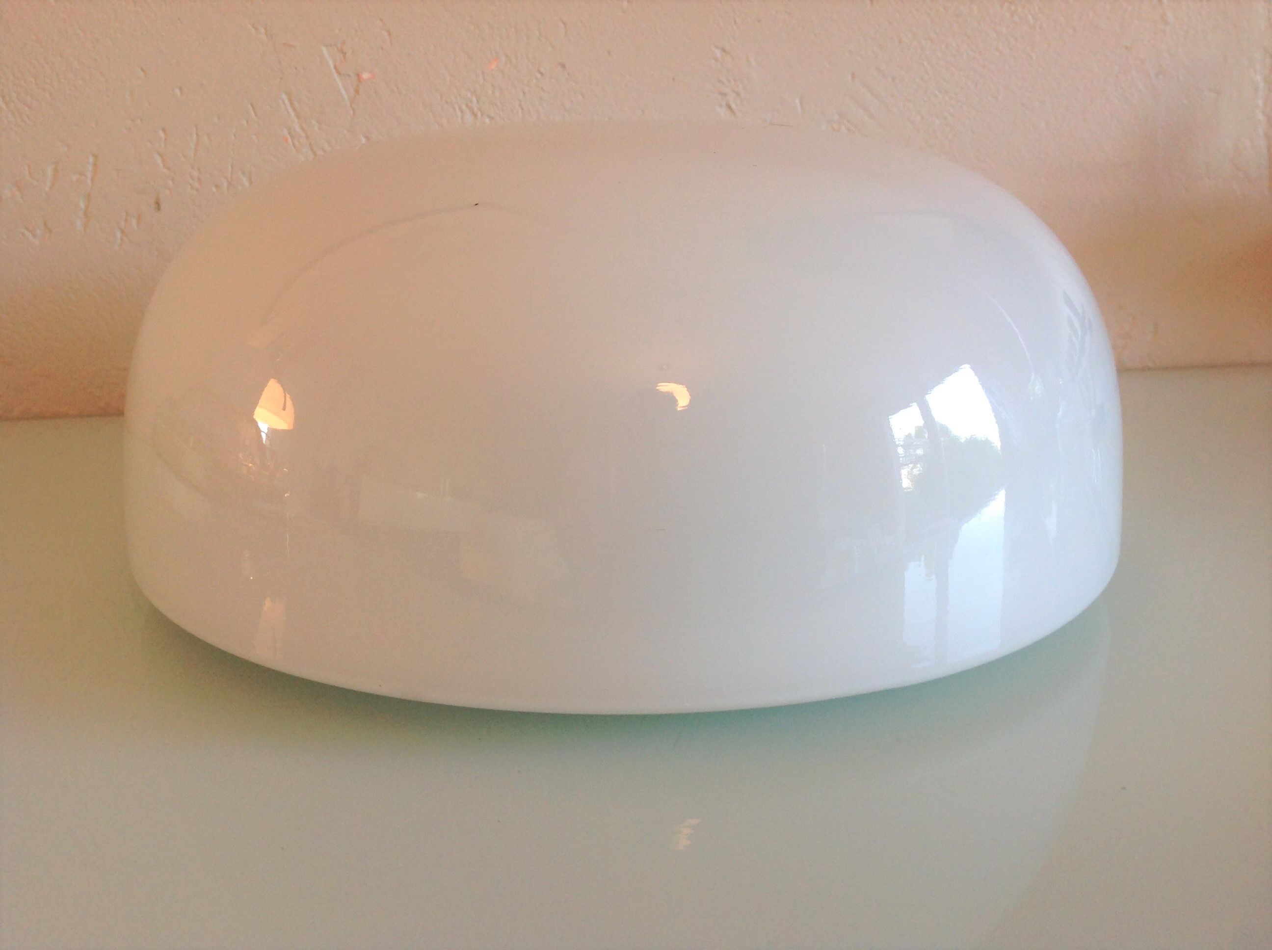 Half moon ceiling lamp in vintage white opaline 60s/70s