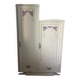 Asymmetrical cabinet 1950 painted wardrobe cupboard