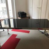 Bureau en verre rétro laqué noir et alu brillant