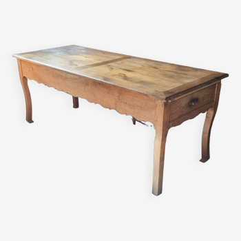 Solid oak farm table, one drawer, vintage, early 20th century.