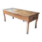 Solid oak farmhouse table, one drawer, vintage, early 20th century.
