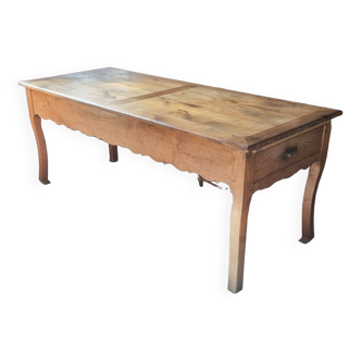 Solid oak farm table, one drawer, vintage, early 20th century.