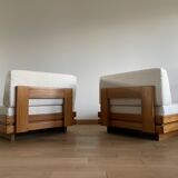 Pair of solid elm low chairs from Maison Regain, 1960