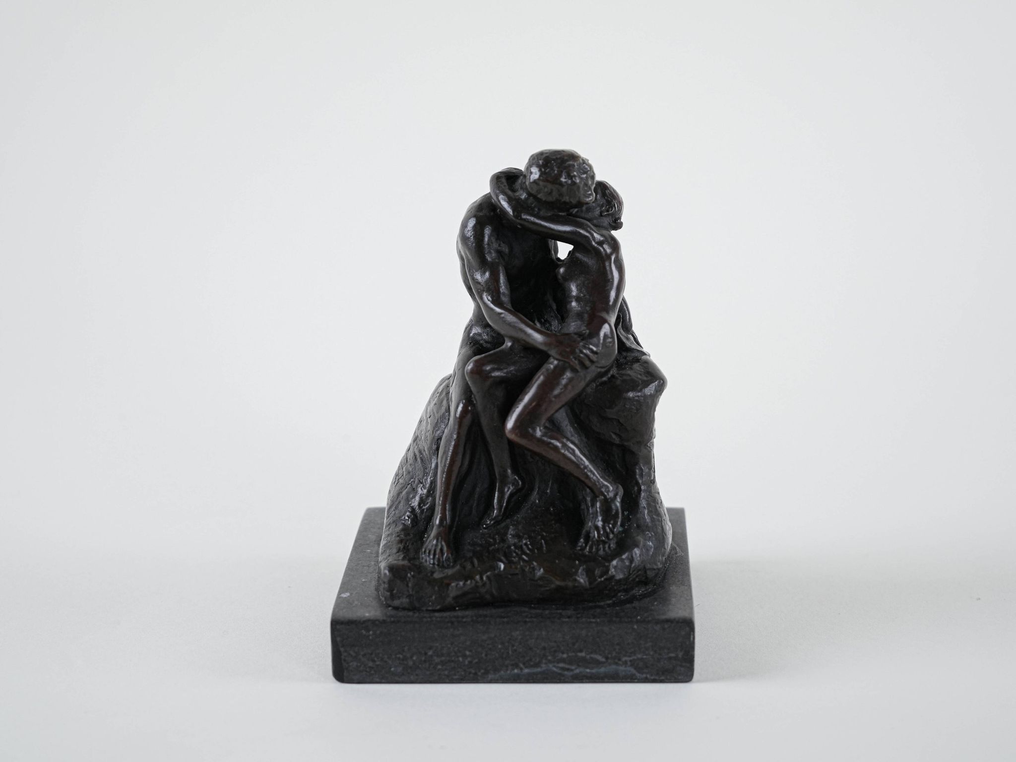 Mother and child art deco figurine signed Rodin, European brown sculptural piece