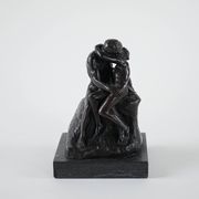 Mother and child art deco figurine signed Rodin, European brown sculptural piece