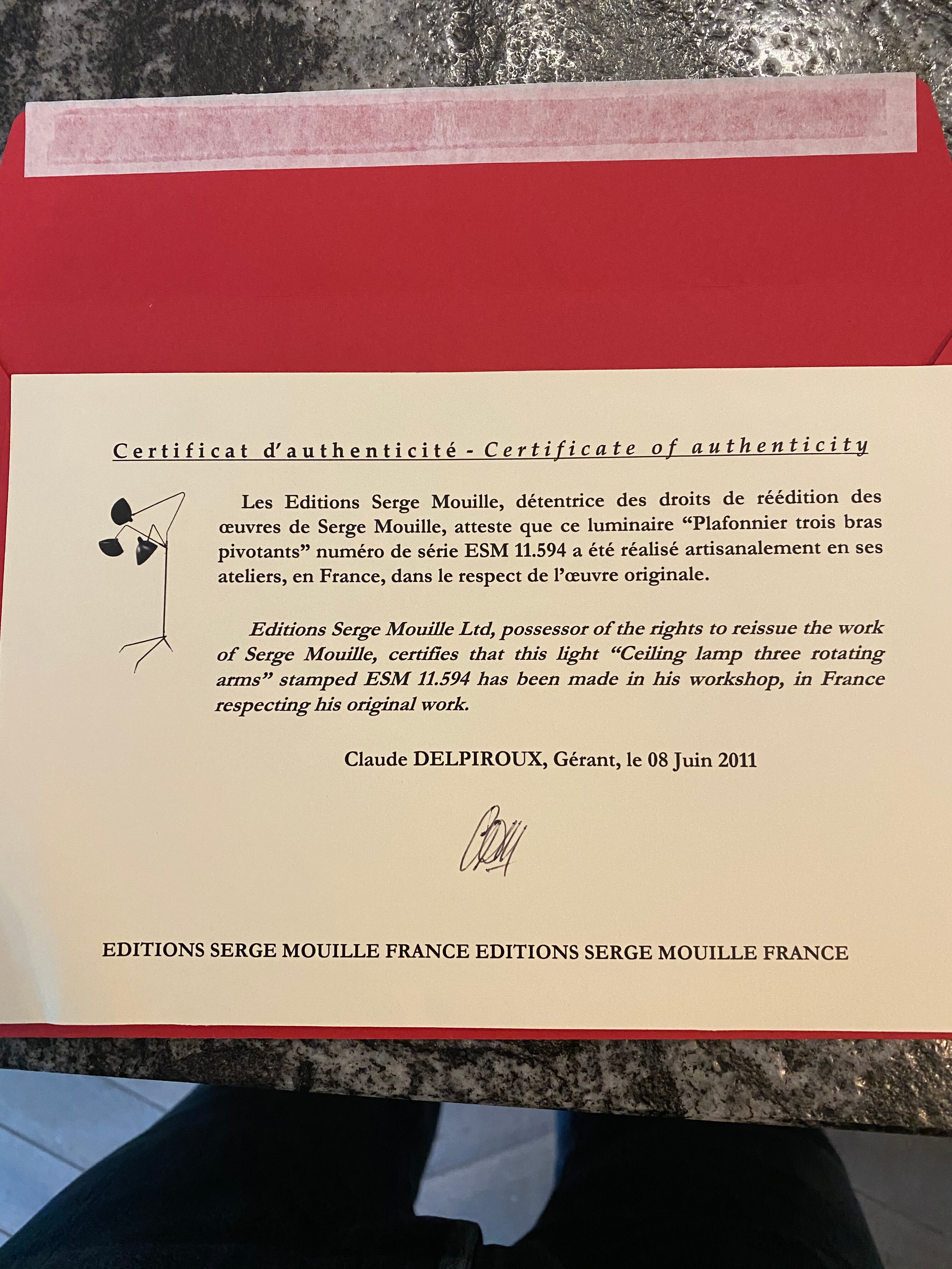 Ceiling light Serge Mouille 3 branches, Serge Mouille edition