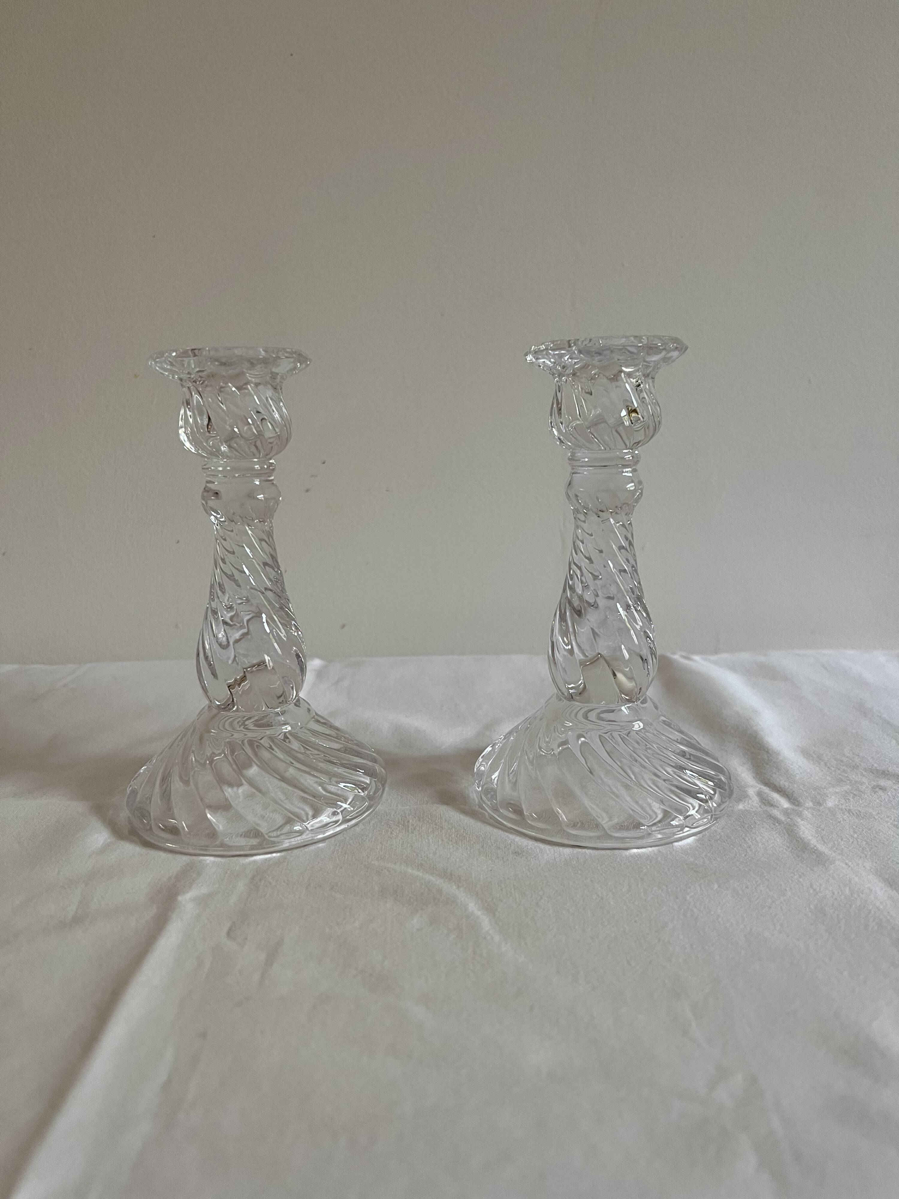 Pair of glass candle holders