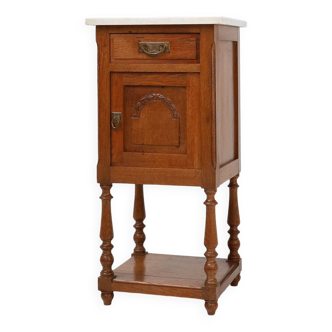 Table de chevet Art Déco en chêne avec plateau en marbre de Carrare, France années 1930