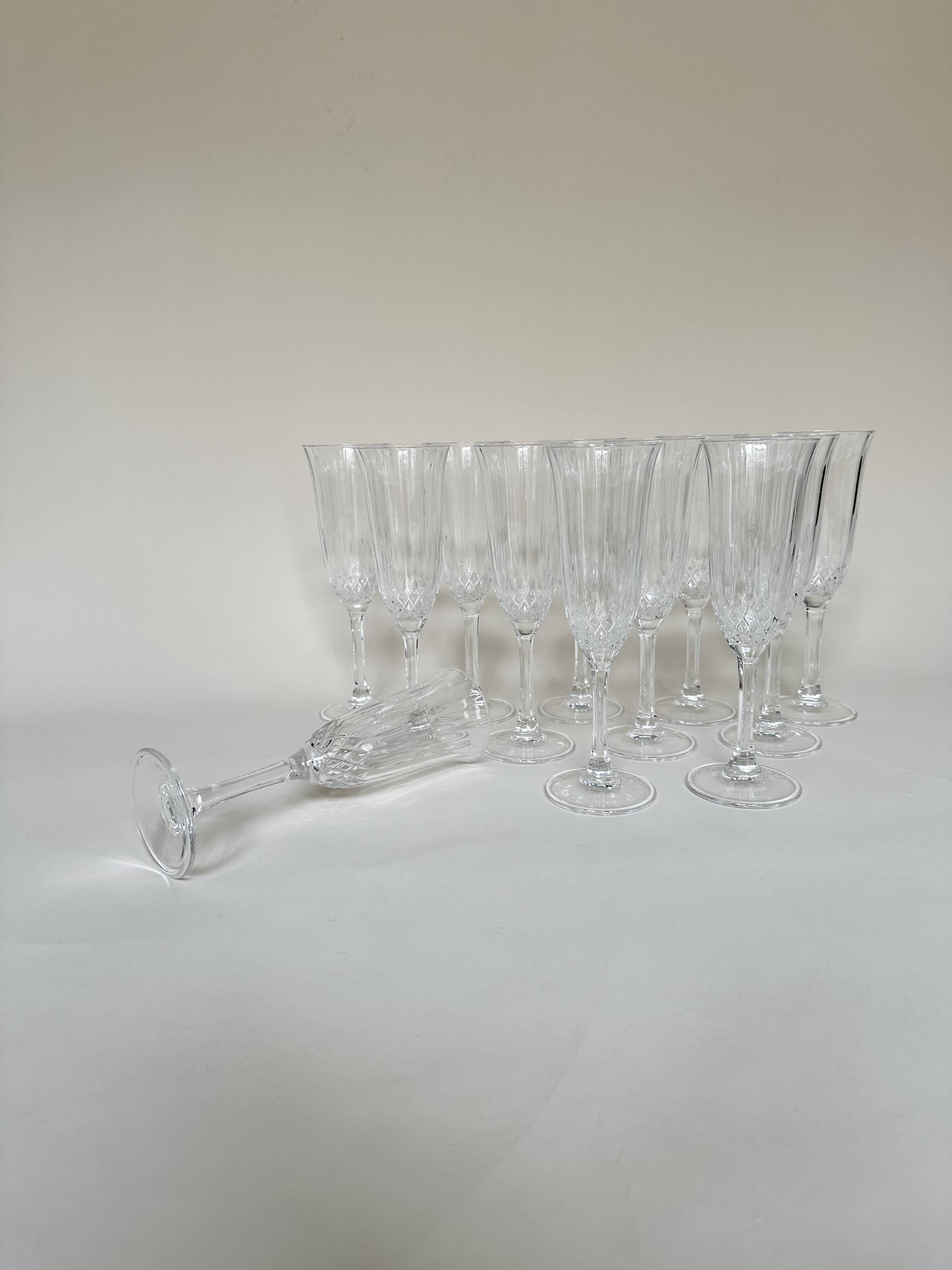 Set of 12 crystal champagne flutes