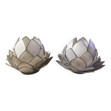 Mother-of-pearl and brass candlesticks