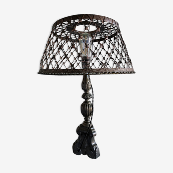 Lamp with flared brass lampshade