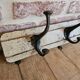 Solid teak coat hook with 4 double cast iron hooks