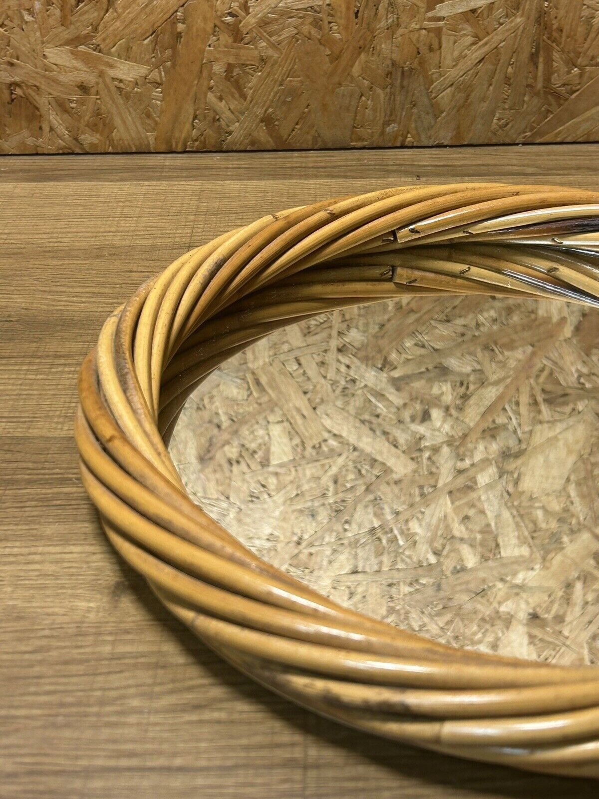 Old vintage rattan round mirror, 70s, pop decoration