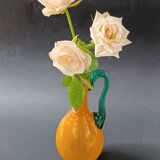 Vintage orange and green blown glass bottle, art glassware