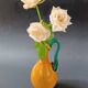 Vintage orange and green blown glass bottle, art glassware
