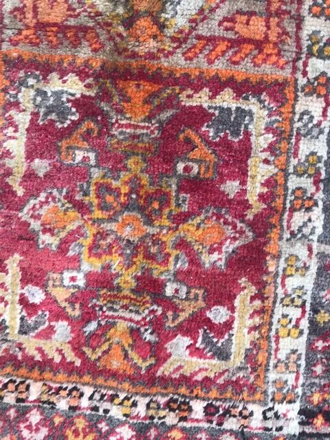 Small antique Turkish carpet Anatolia handmade 45x92 cm